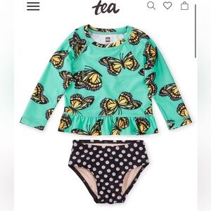 Tea Collection Butterfly rashguard bathing suit set 18-24 months